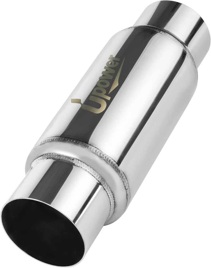U-Power 3" Inlet&Outlet Exhaust Resonator,12" Overall Length Center Straight Through Stainless Steel Muffler,Polished - Image 1